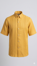 Double-Sided Pleat Button Down Short-Sleeve Shirt