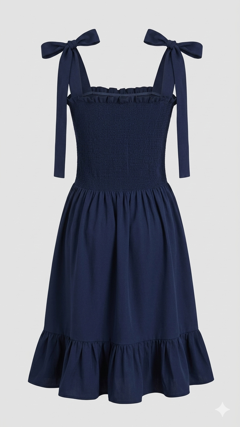 Navy Blue Smoky Thread Vacation Dress