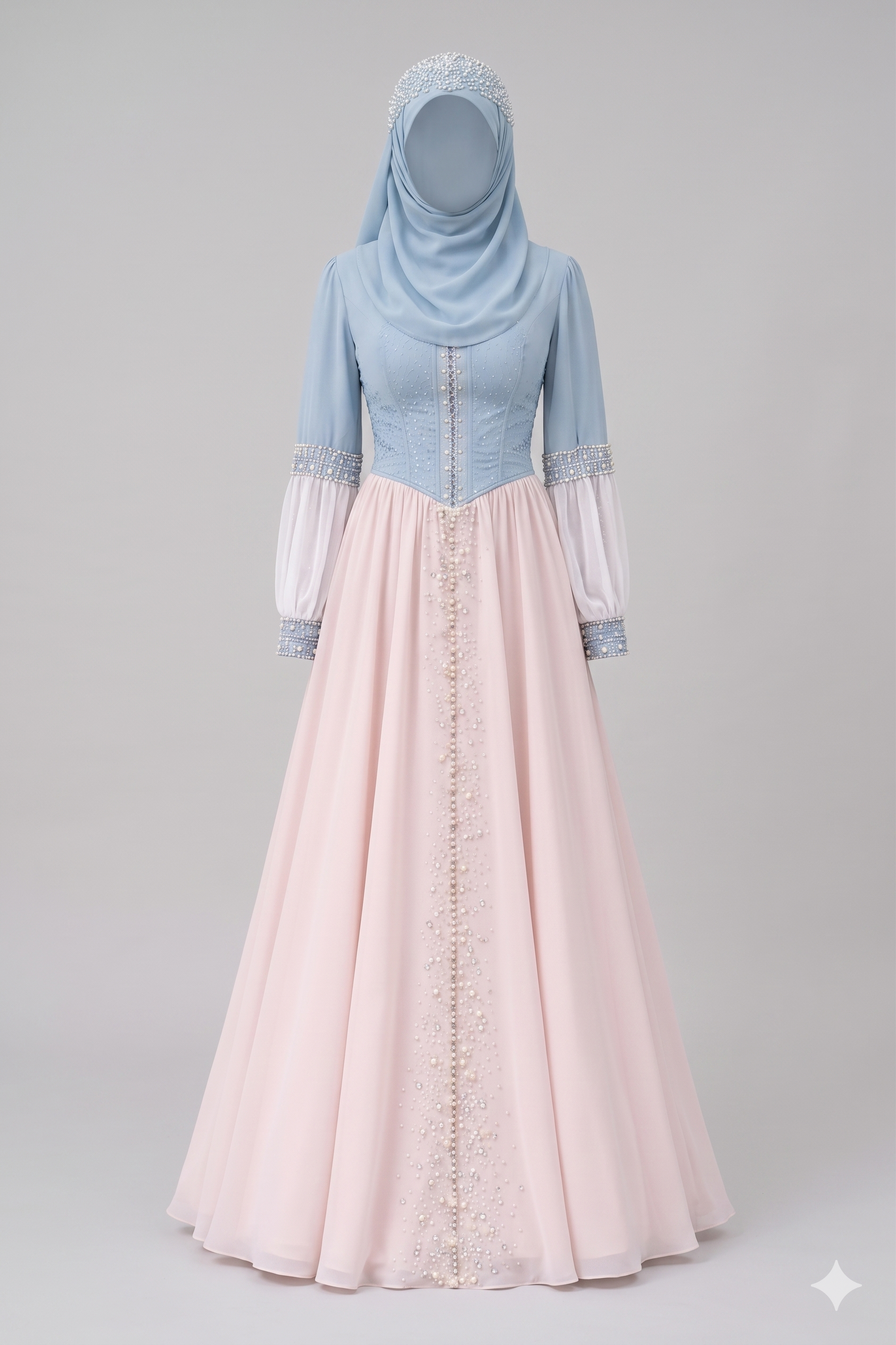 Pearl Embellished Two-Tone Modest Gown
