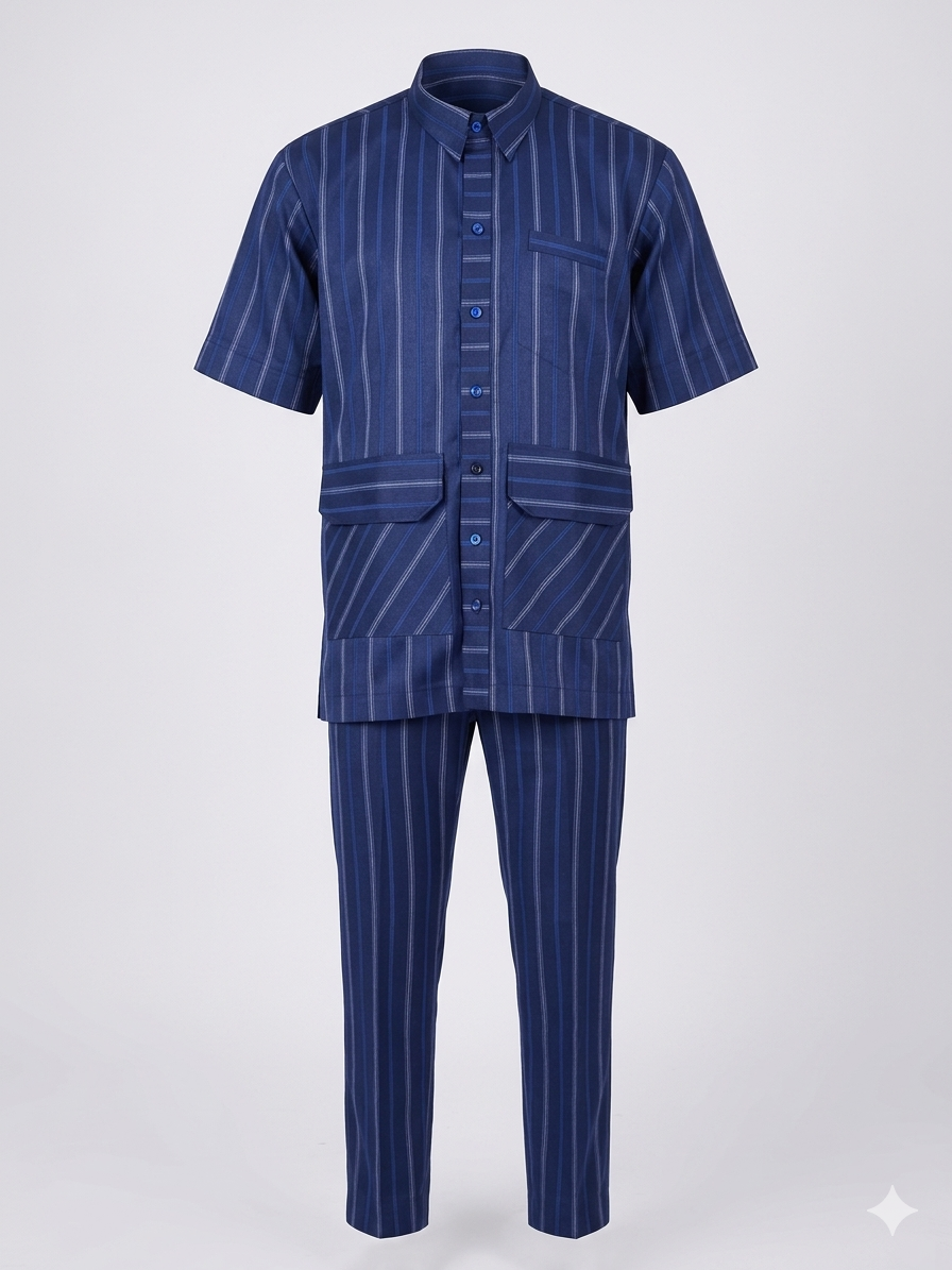 Navy Pinstripe Senator Collar Set