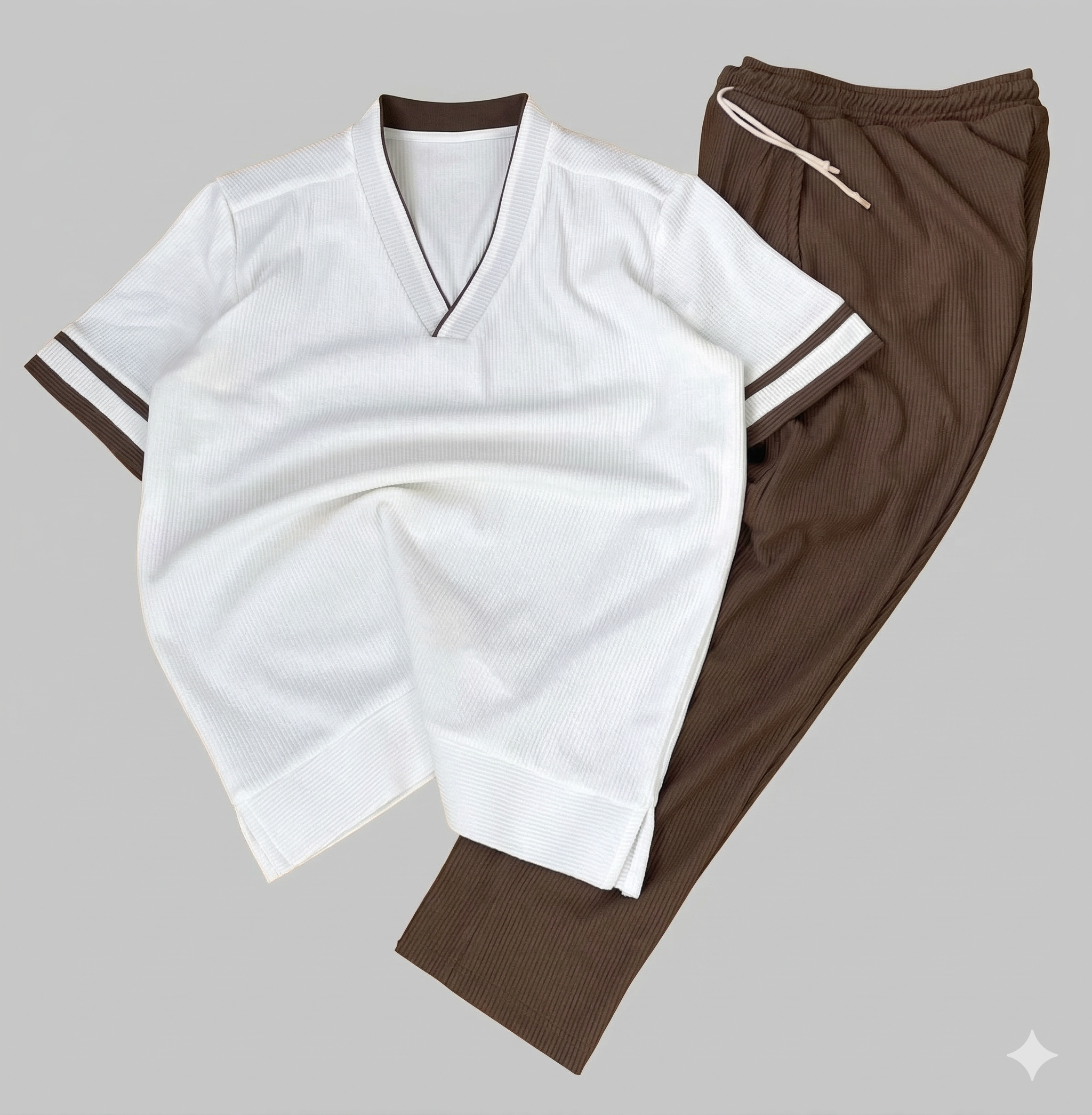 Men's Contrast Stripe Ribbed Co-ord Set